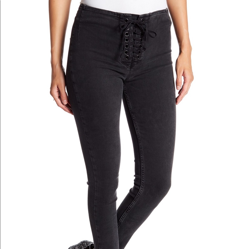 Free People Lace Up Skinny Jeans - Black
